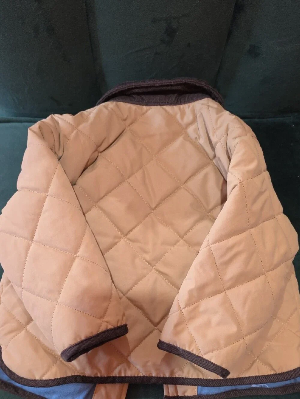 GAP Quilted Puffer Jacket Tan with Dark Brown Contrast Collar